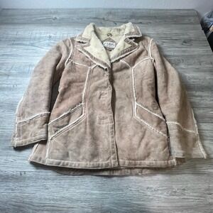 Le Soleil Leather Shearling Jacket Mens 13/14 Tan Suede Vintage Western Coat